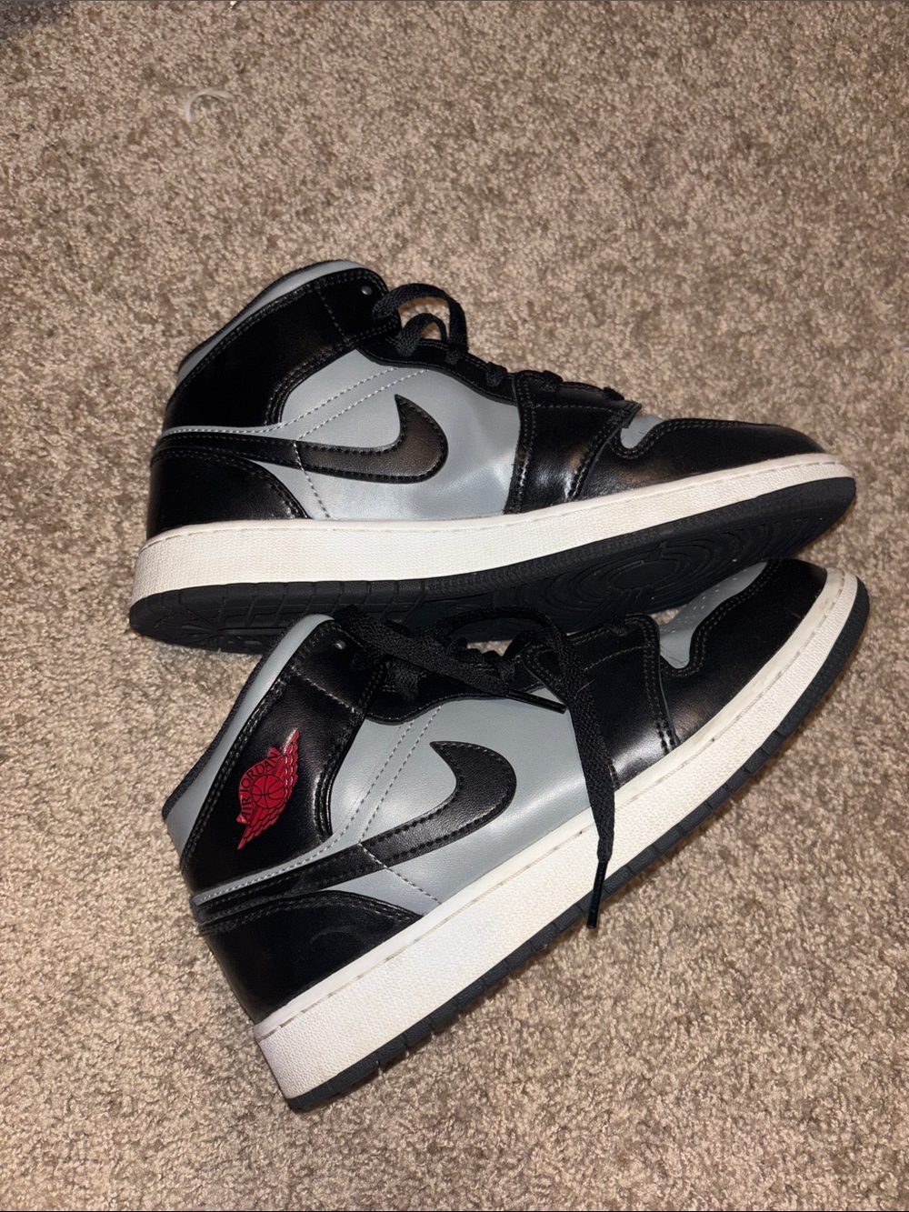 Nike Air Jordan 1 Mid Shadow Grey- Black, Gray & Red Accents